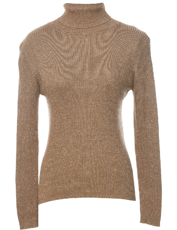 Lurex Thread Pattern Turtleneck Jumper - L Wool Fabric Cashmere Fabric Tweed Fabric