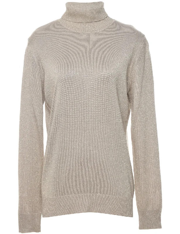 Lurex Thread Pattern Turtleneck Jumper - L Wool Sweater Cotton Sweater Cashmere Sweater
