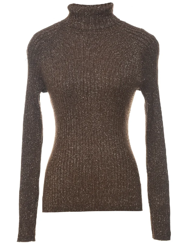 Lurex Thread Pattern Turtleneck Jumper - M Modern Contemporary Chic