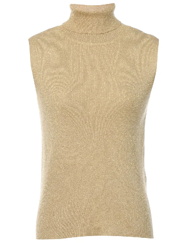 Lurex Thread Pattern Turtleneck Jumper - M Denim Fabric Leather Fabric Suede Fabric