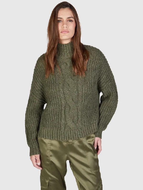 Marc Aurel Cable Knit Jumper with Sequins Khaki Stylish Fashionable Trendy
