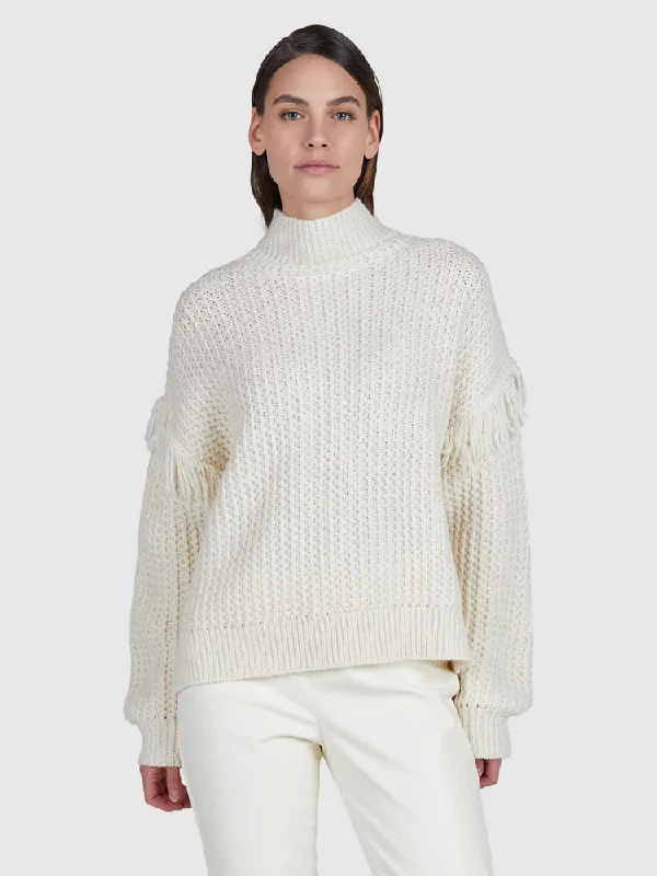 Marc Aurel Textured Jumper with Fringes Cream Fitted Loose Oversized