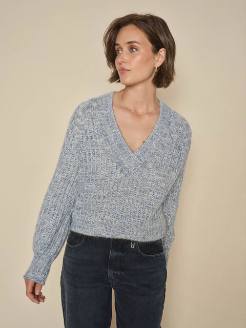 Mos Mosh Jaylin V Neck Jumper-Set Sail-165850 Solid Print Embellished