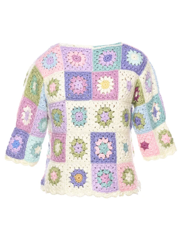 Multi-colour Crochet Jumper - M Fleece Fabric Down Fabric Feather Fabric