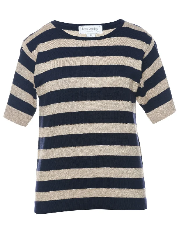 Navy & Gold Sparkly Short-Sleeve Jumper - S Hooded Sweater Collared Sweater Shawl Collar Navy & Gold Sparkly Short-Sleeve Jumper - S Hooded Sweater Collared Sweater Shawl Collar