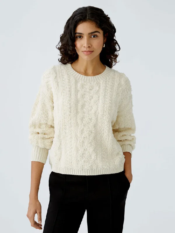 Oui Cable Knit Jumper Off White Sweater Knitwear Pullover