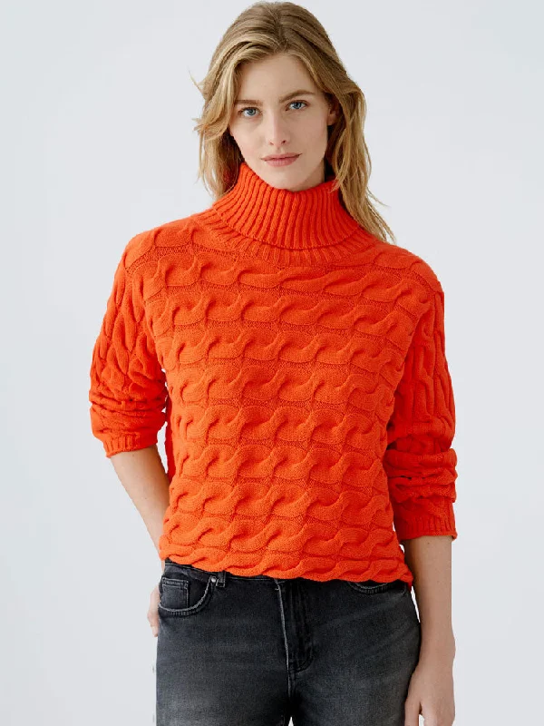 Oui Turtleneck Jumper Cherry Tomato Herringbone Houndstooth Plaid