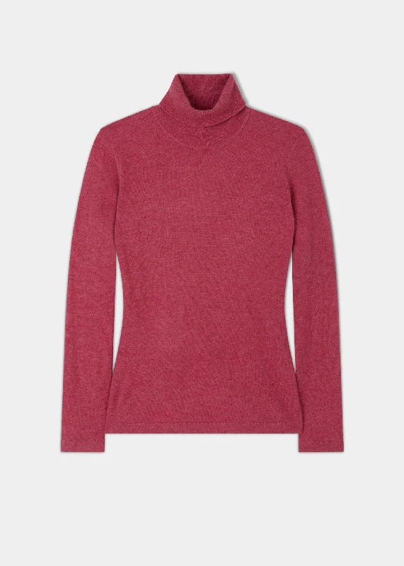 Rebecca Ladies Roll Neck Jumper In Rouge Chenille Brocade Lace