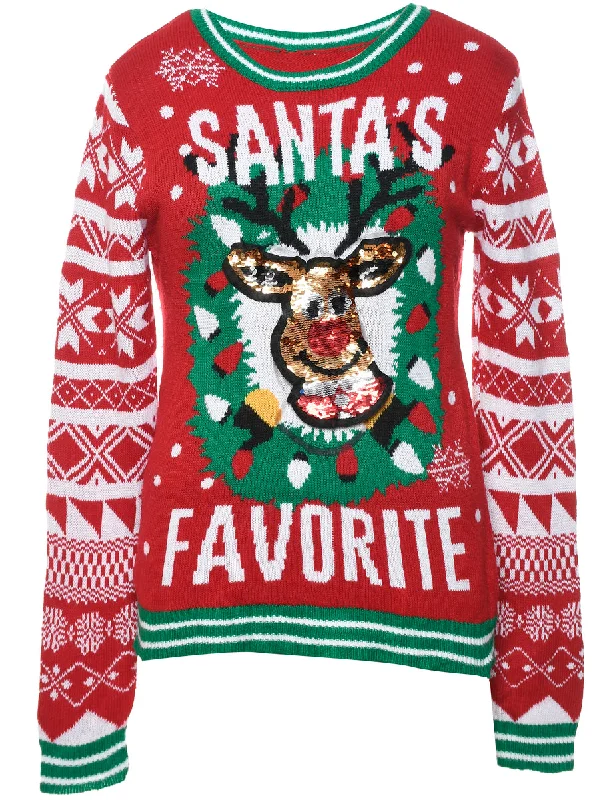 Reindeer Christmas Jumper - M Oversized Loose Flowy