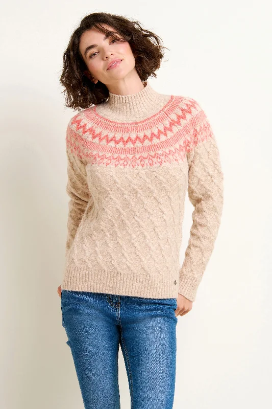 Retro Cable Mix Knitted Jumper Beaded Sweater Sequined Faux Fur