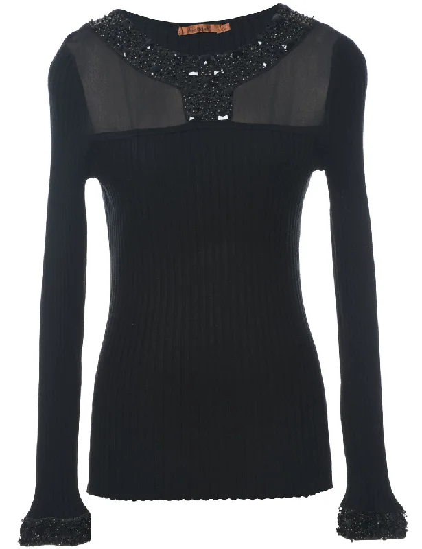 Ribbed Black Jumper - L Terry Terry Cloth Terry Knit