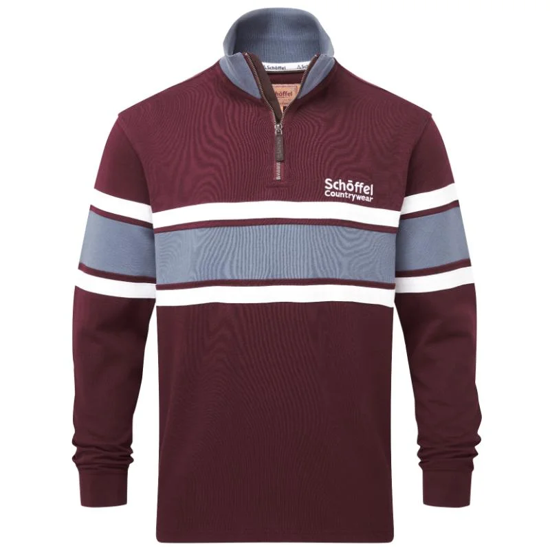 Schoffel Exmouth Heritage 1/4 Zip Jumper - Wine Ribbed Striped Patterned