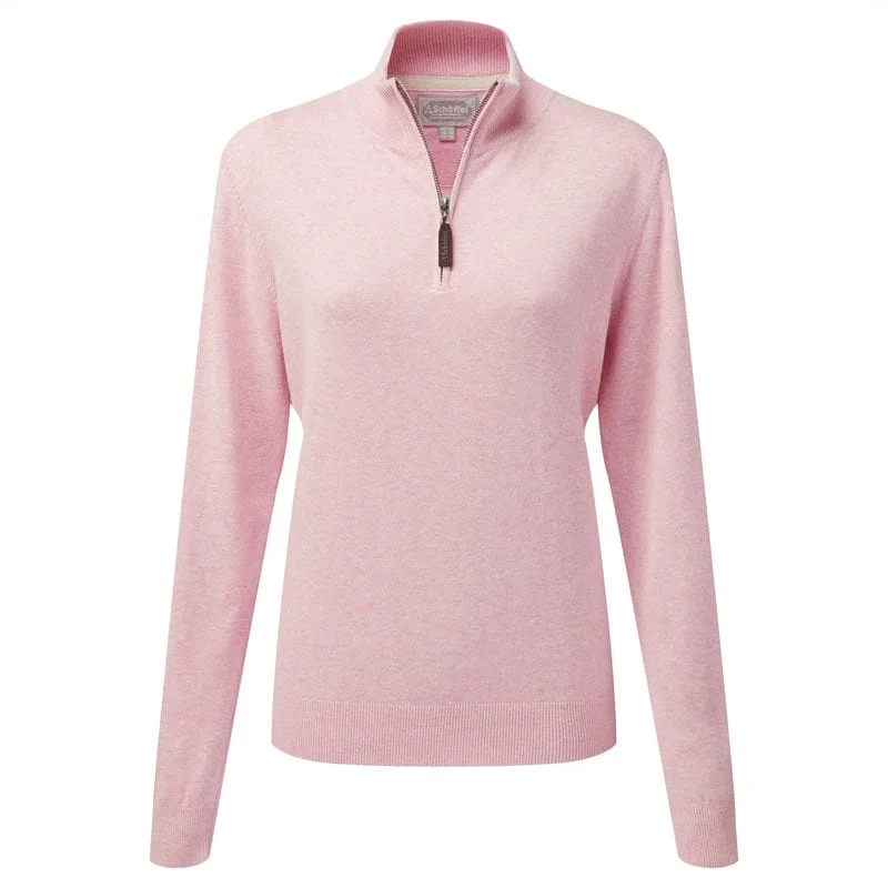 Schoffel Polperro Pima 1/4 Zip Ladies Jumper - Pink Marl Elegant Classic Vintage
