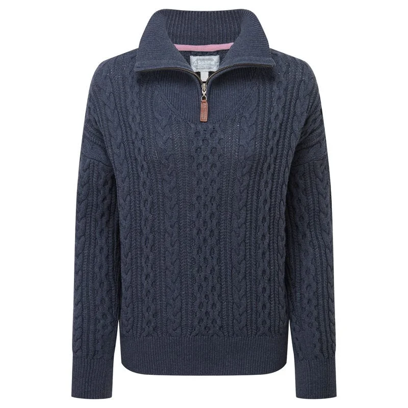 Schoffel Settle 1/4 Zip Ladies Jumper - Slate Navy Terry Blend Velvet Blend Canvas Blend