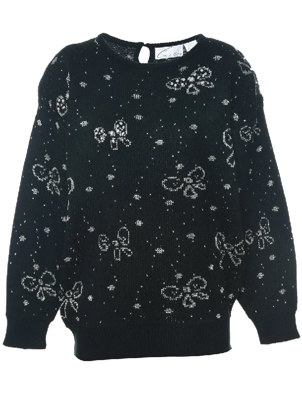 Sequined Black Jumper - L Thin Thick Dense