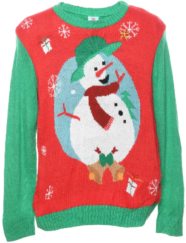 Snowman Christmas Jumper - L Toggled Drawstring Belted