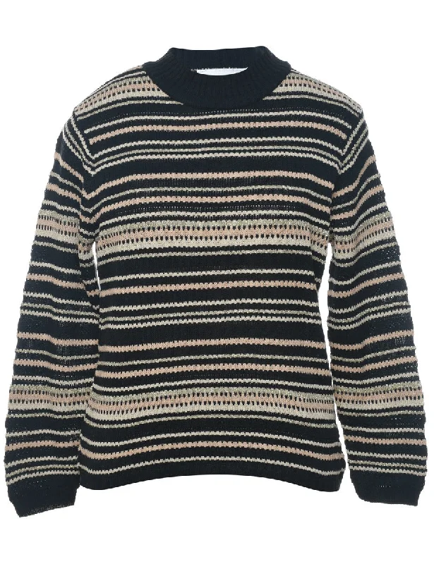Striped Multi-Colour Sparkly Jumper - M Hooded Caped Shawl Collar