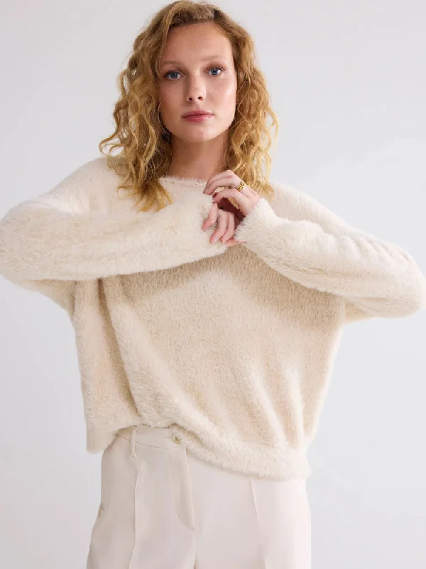 Summum Faux Fur Jumper Ivory Chenille Blend Fleece Blend Nylon Blend