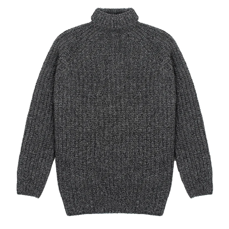 Sunspel Womens Chunky Roll Neck Jumper Black / Grey Twist Anti-Pilling Anti-Shrink Durable