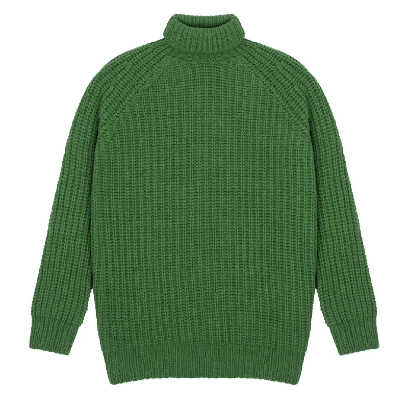 Sunspel Womens Chunky Roll Neck Jumper Bright Green Fleece Fabric Down Fabric Feather Fabric