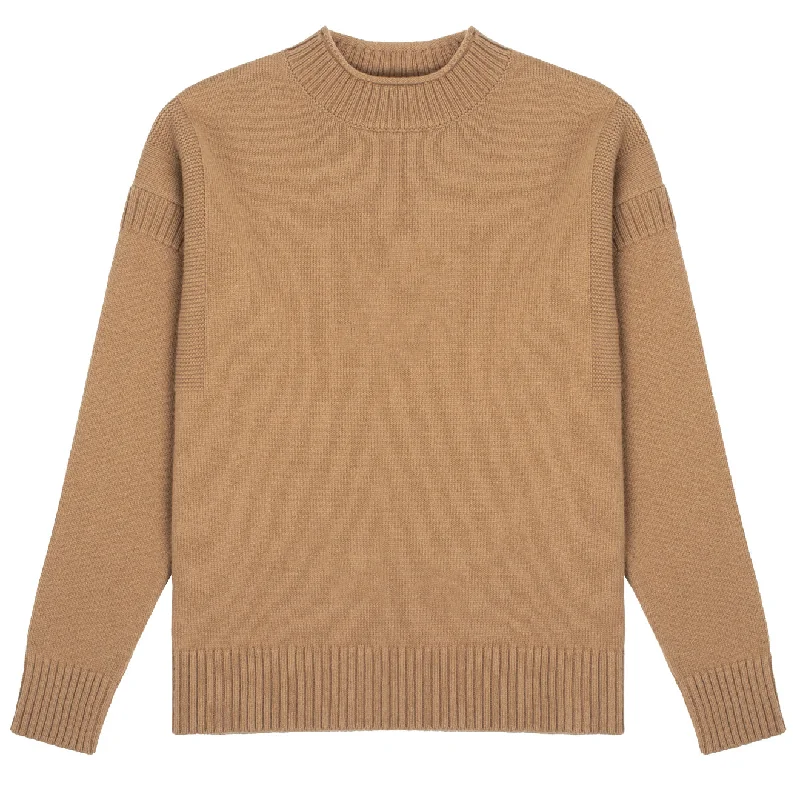 Sunspel Womens Fisherman Jumper Camel Ribbed Striped Patterned