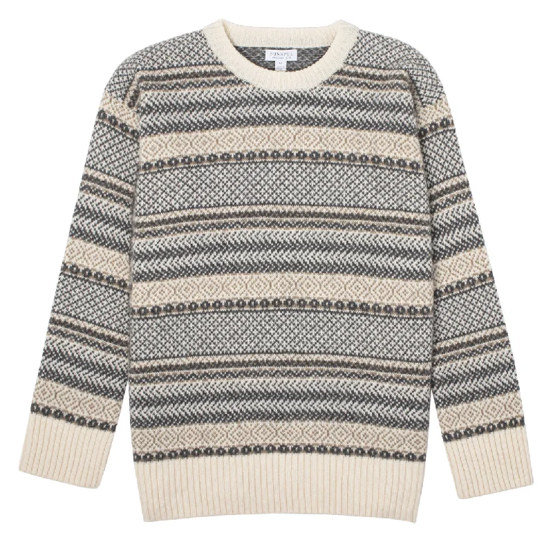 Sunspel Womens Lambswool Fairisle Jumper Ecru / Camel / Charcoal Fairisle Cotton Fabric Linen Fabric Terry Fabric Sunspel Womens Lambswool Fairisle Jumper Ecru / Camel / Charcoal Fairisle Cotton Fabric Linen Fabric Terry Fabric