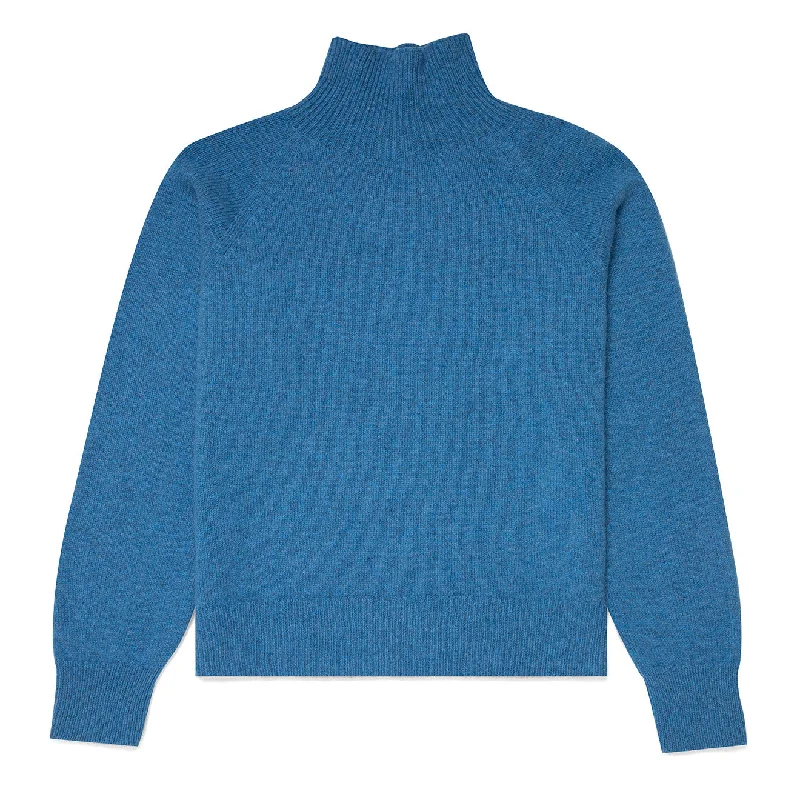 Sunspel Womens Lambswool Funnel Neck Jumper Blue Jean Collared Crew Neck Turtle Neck