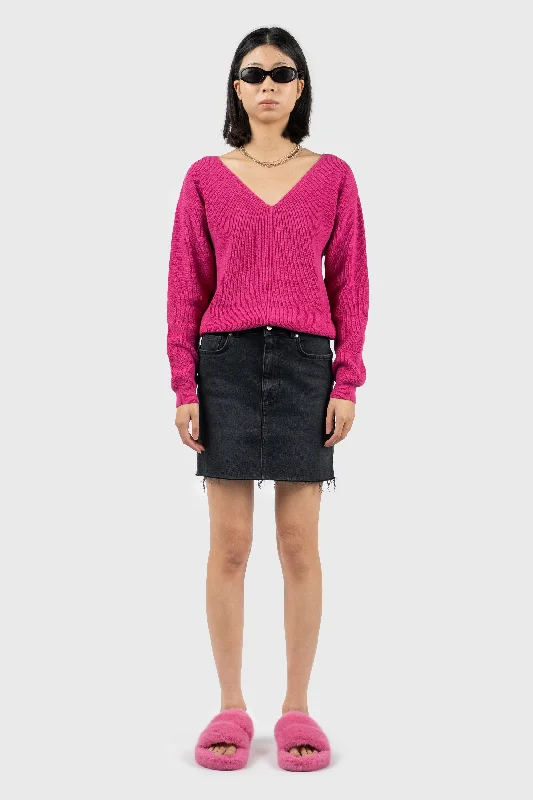 Front Seam Detail V-Neck Jumper Thin Thick Dense