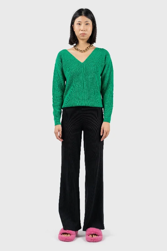 Front Seam Detail V-Neck Jumper Oversized Loose Flowy
