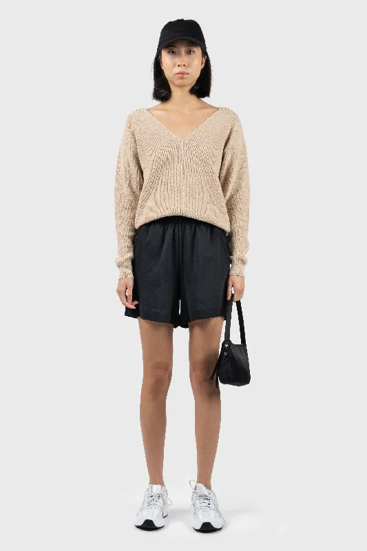 Front Seam Detail V-Neck Jumper Long Sweater Short Sweater Cropped Sweater