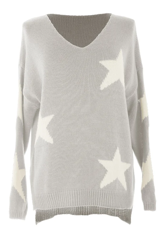 V Neck Star Jumper Striped Floral Plaid