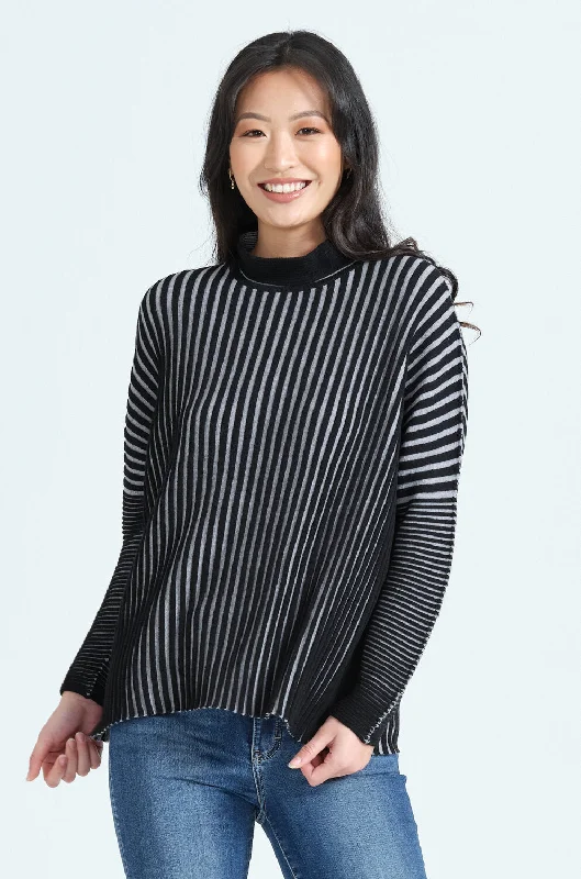 Womens Accordion Stripe Jumper Terry Blend Velvet Blend Canvas Blend