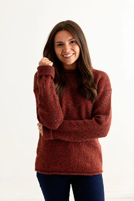Womens Chunky cuffed jumper - Russet marl Faux Fur Fabric Real Fur Fabric Shearling Fabric