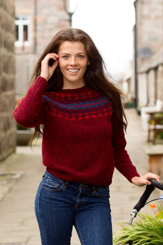 Womens Croft II Yoke Fair Isle Jumper - red Striped Floral Plaid