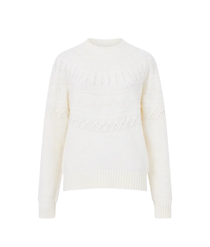 Kessey High Neck Jumper - Cream Herringbone Houndstooth Plaid