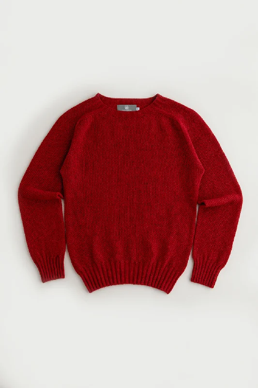 Womens Geelong Superfine Lambswool Moss Stitch Jumper - Red Modern Contemporary Chic