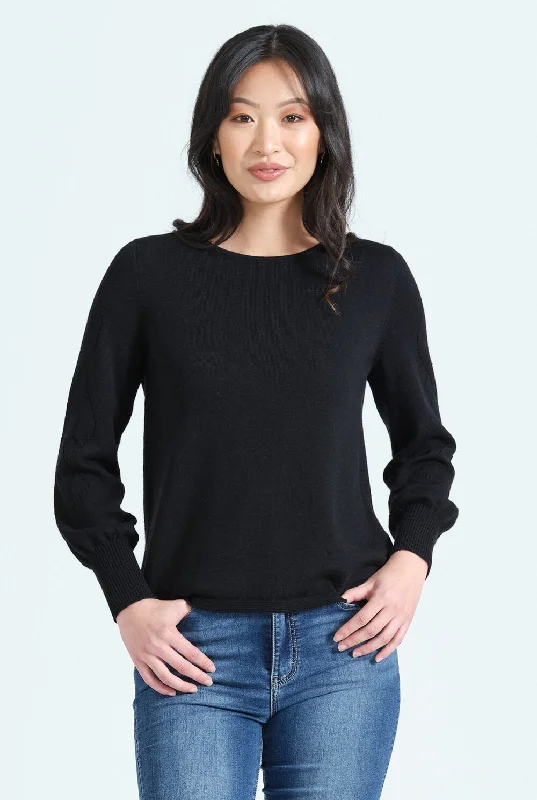 Womens Lace Sleeve Jumper - Black Boat Neck Shawl Collar Notched Collar