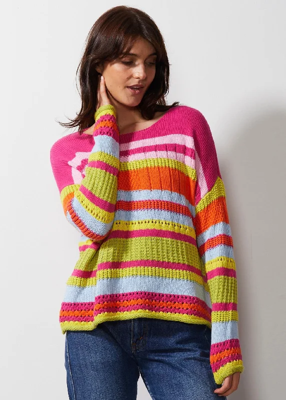 Zaket & Plover - Chunky Cotton Jumper - Pink Cable Knit Ribbed Knit Lace Knit