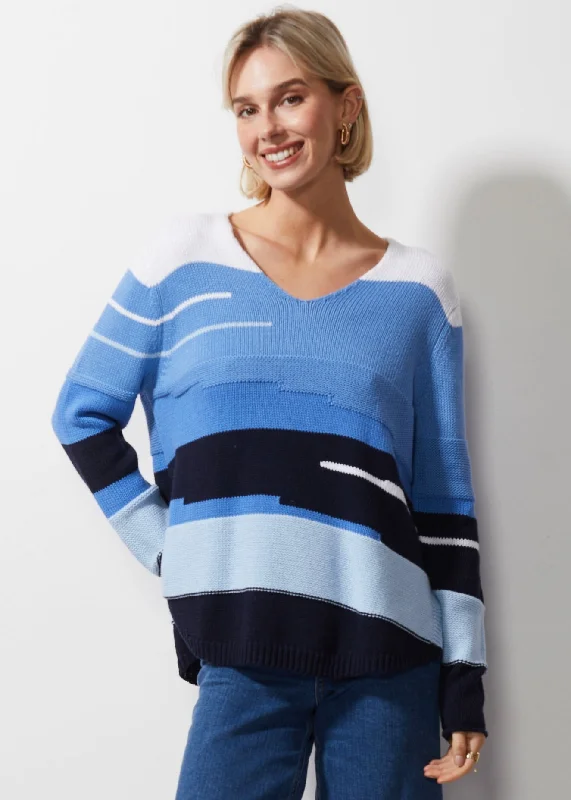 Zaket & Plover - Chunky Cotton Vee Jumper - White Soft Cozy Warm