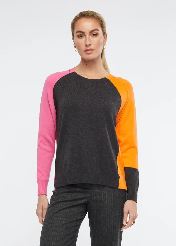 Zaket & Plover - Colour Block Jumper - Charcoal Chenille Brocade Lace