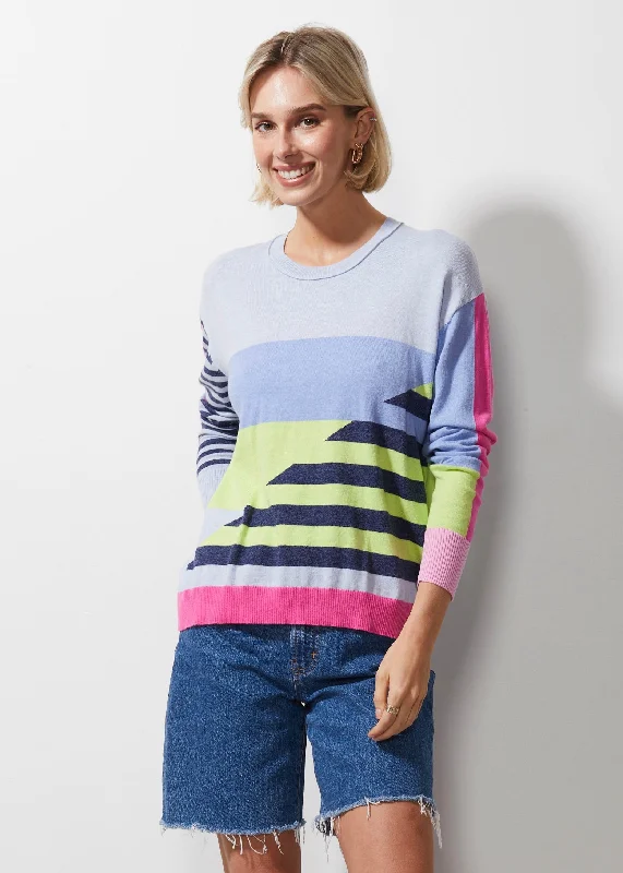 Zaket & Plover - Diagonal Stripe Jumper - Sky Herringbone Houndstooth Plaid