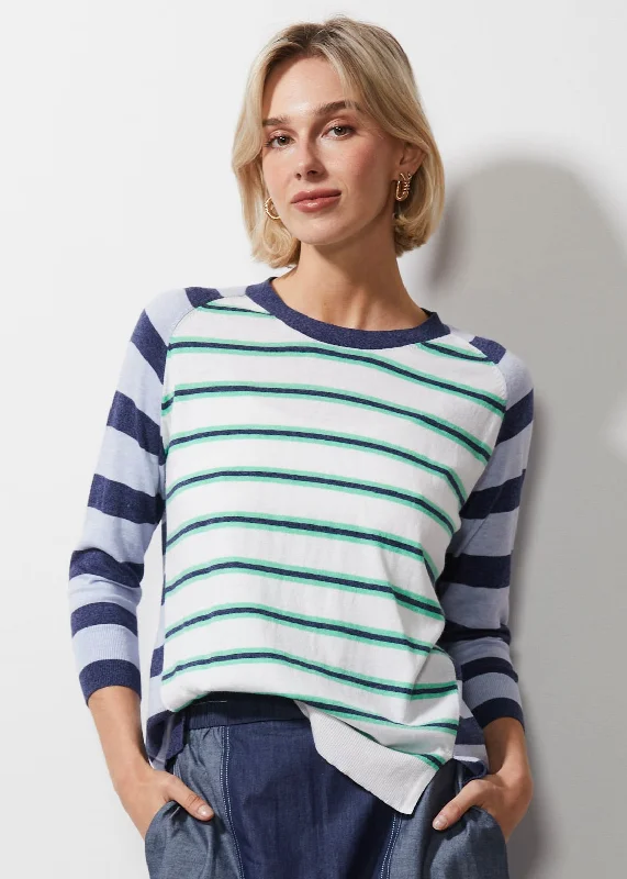 Zaket & Plover - Multi Stripe Jumper - Denim Zippered Buttoned Snapped