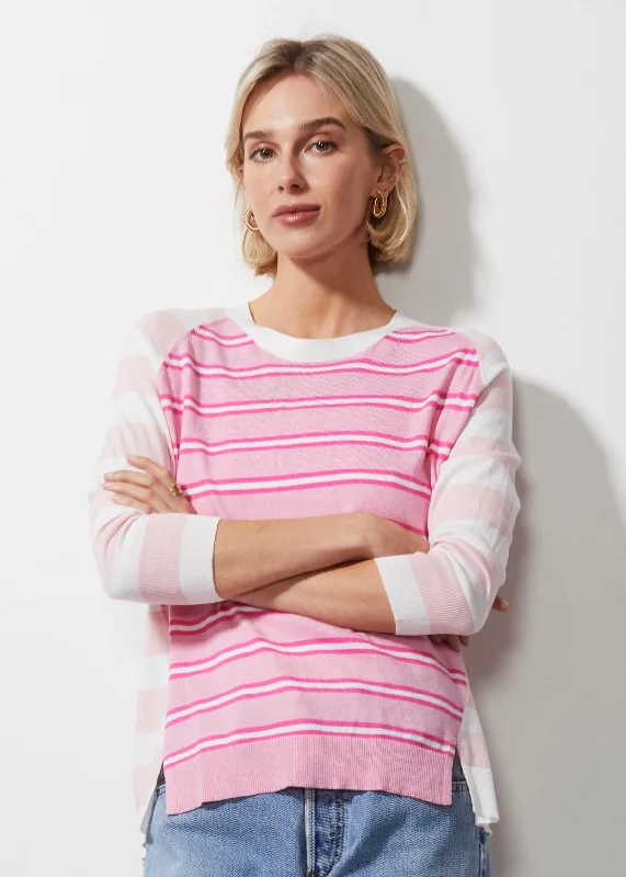 Zaket & Plover - Multi Stripe Jumper - White Pink Plaid Sweater Polka Dot Checkered
