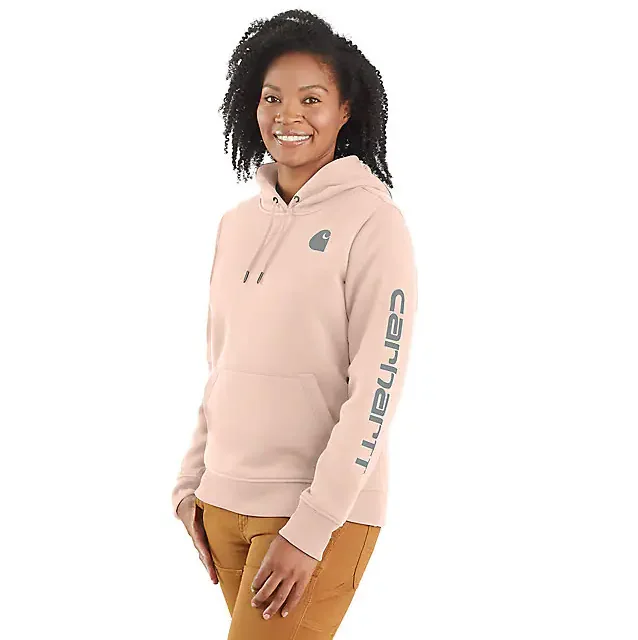 Women's Relaxed Fit Midweight Logo Sleeve Graphic Hoodie - Georgia Peach Hoodie with Hem Lace Feminine Delicate