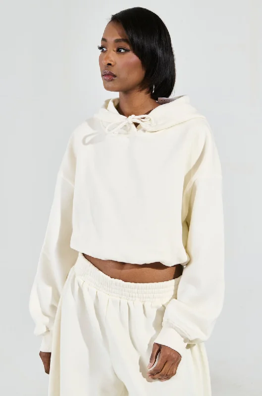 AINT NOBODY SWEATSHIRT IN CREAM Hoodie with Hem Lace Feminine Delicate