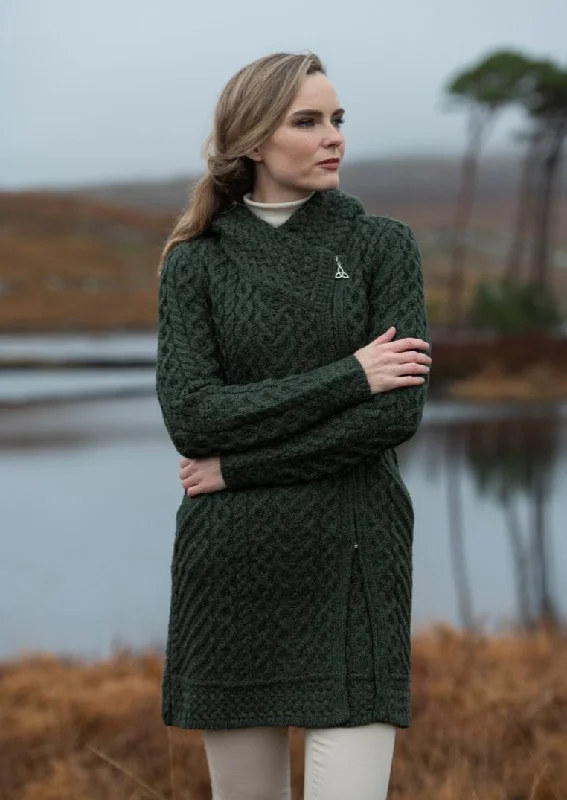 Aran Crafts Heart Design Hooded Coat | Green Hooded Sweatshirt Casual Wear Street Style