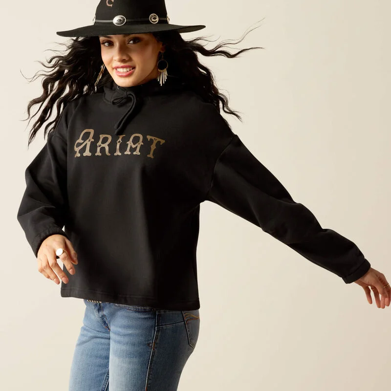 Women's Essential Hoodie - Black / Leopard Hoodie with Tie-Dye Psychedelic Retro