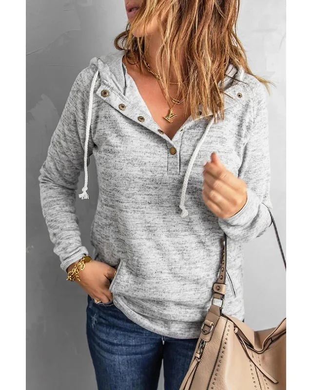 Azura Exchange Buttoned Casual Hoodie with Pocket Design - XL Hoodie with Puffed Sleeves Voluminous Trendy