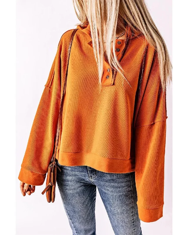 Azura Exchange Buttoned Hoodie with Patchwork Trim - XL Hoodie with Drop Shoulder Relaxed Streetwear