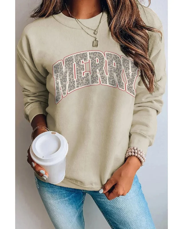 Azura Exchange MERRY Leopard Print Long Sleeve Graphic Sweatshirt - S Hoodie with Hood Adjustable Protection